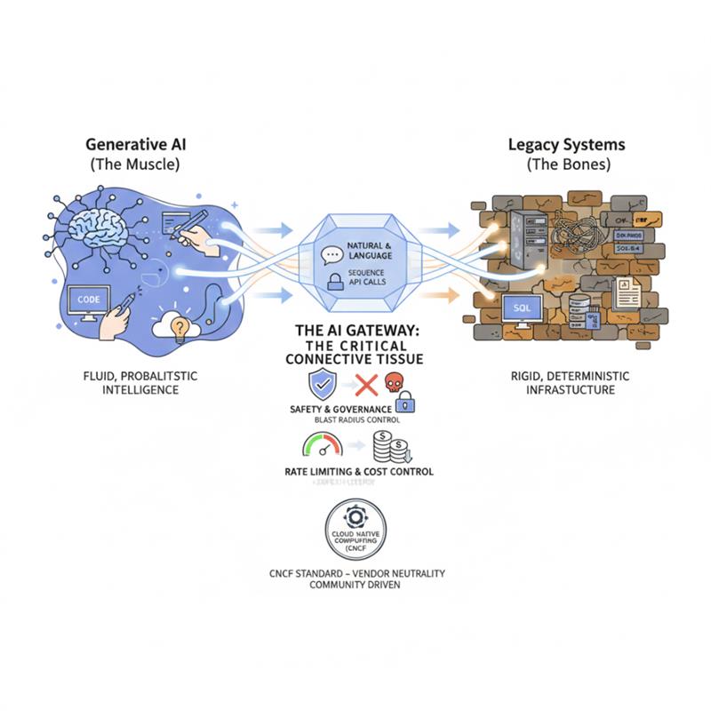 AI Gateway icon representing secure bridge between modern GenAI and legacy infrastructure